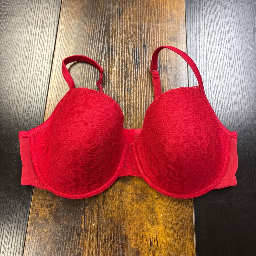 Women's Lane Bryant Cacique Red‎ Floral Lace Full Coverage Underwire Bra 42DDD